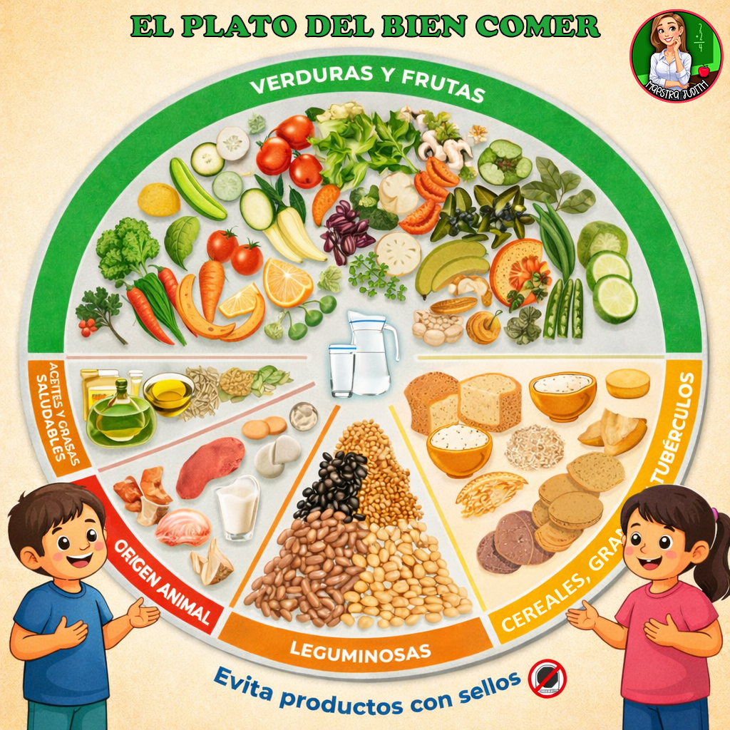 El plato del bien comer en dibujo para imprimir PDF El plato del bien comer en dibujo