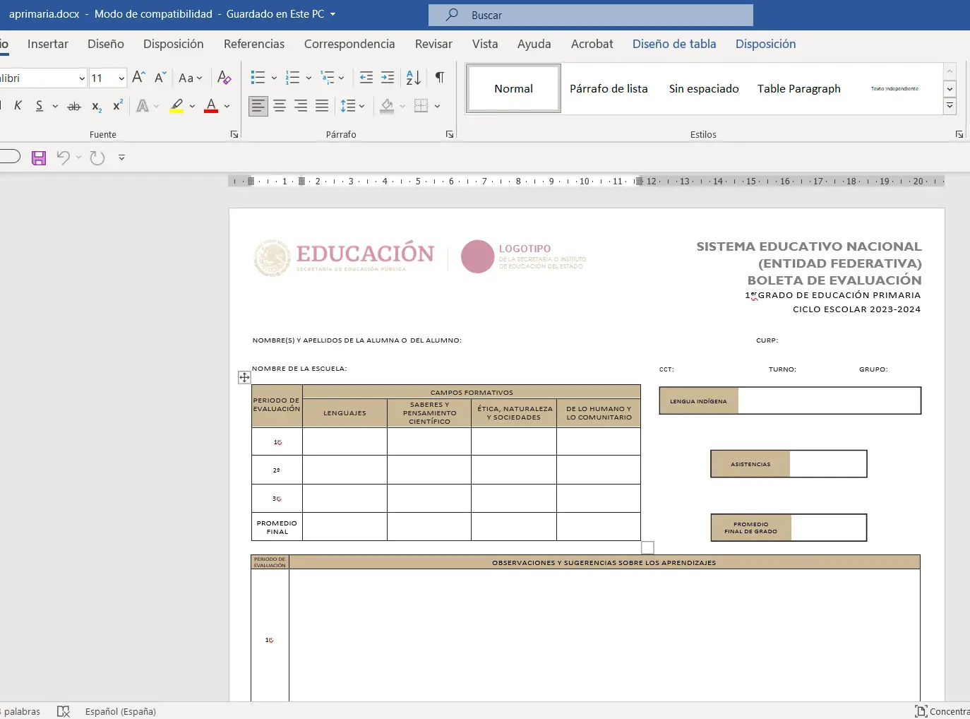 Formato De Boleta De Calificaciones En Word - Material Educativo Y ...