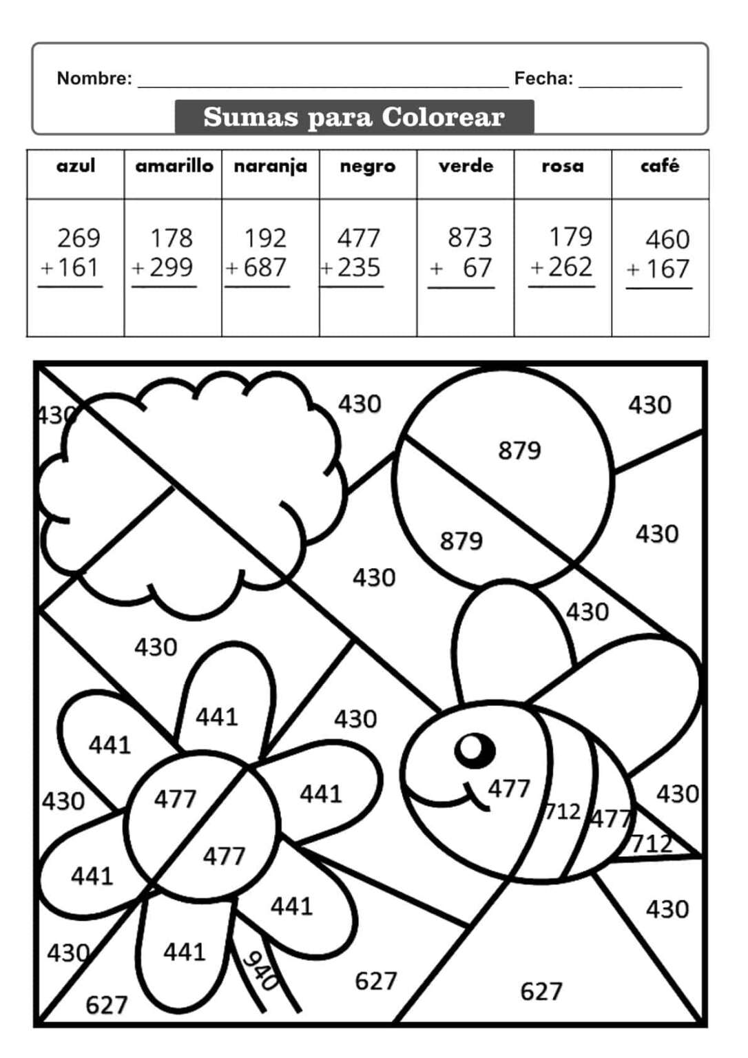 Fichas de sumas y restas para colorear - maestrajudith.com