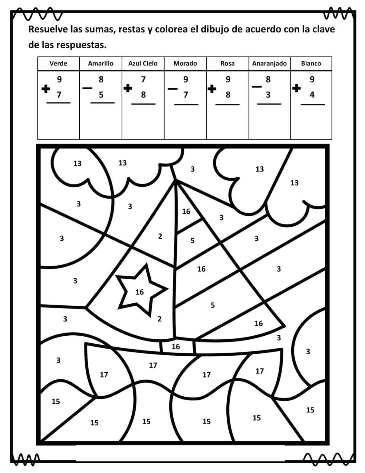 Fichas de sumas y restas para colorear - maestrajudith.com