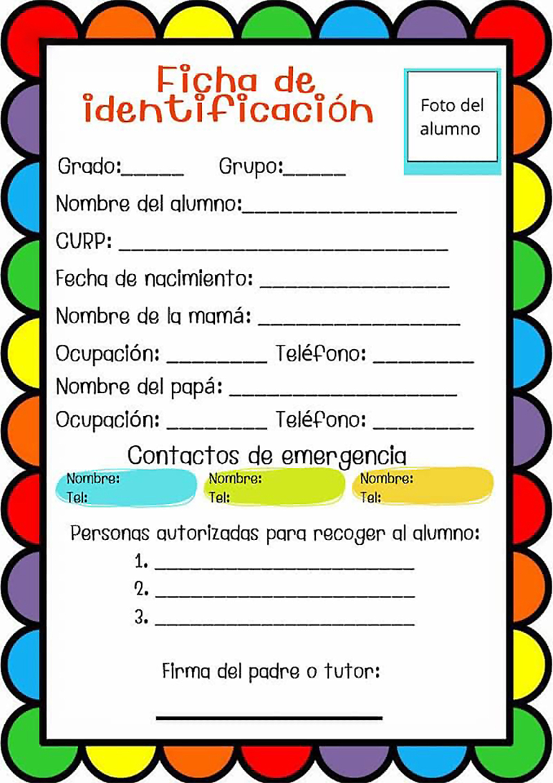 Ejemplos de Ficha de identificación escolar para Primaria 13 Ficha de identificación escolar