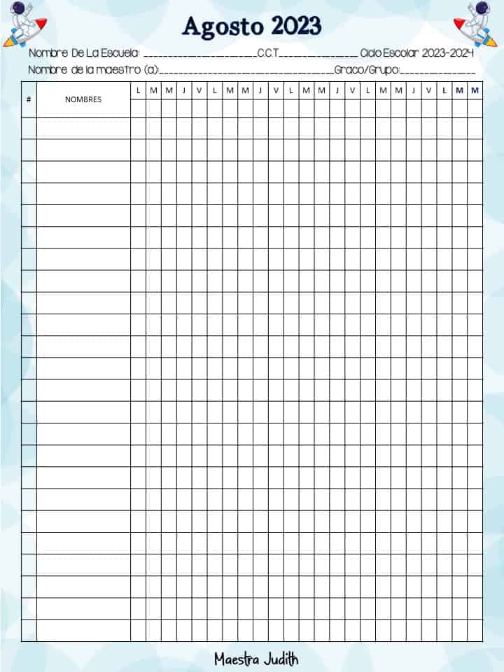 Lista de asistencia agosto 2023-2024