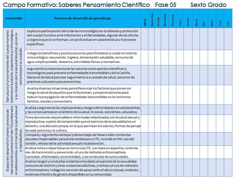 contenidos saberes y pensamiento científico 6°