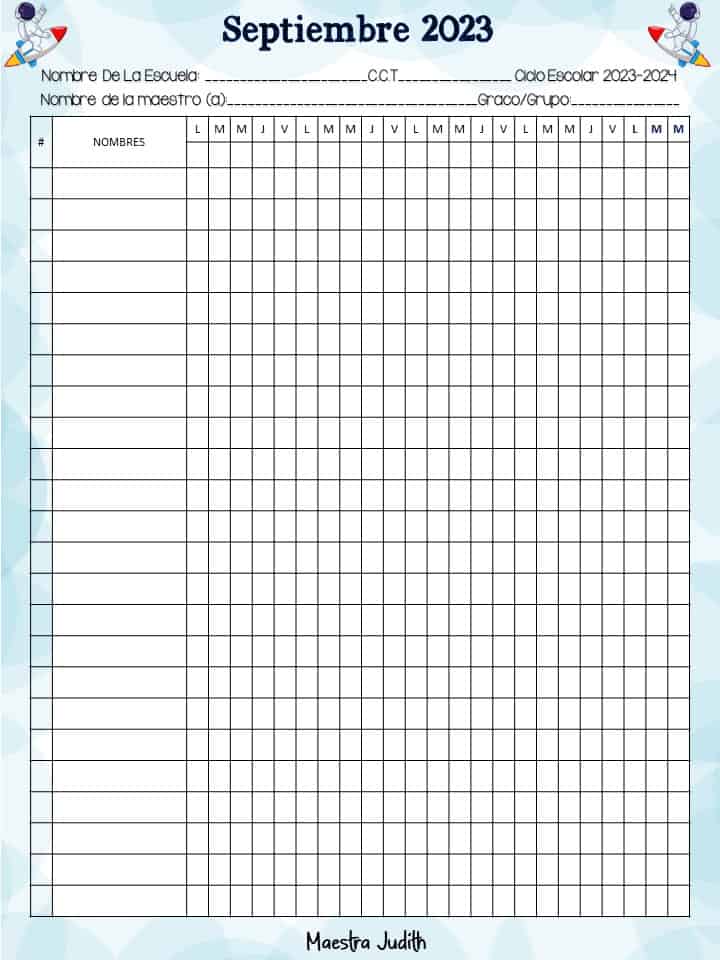 Lista de asistencia Septiembre 2023-2024