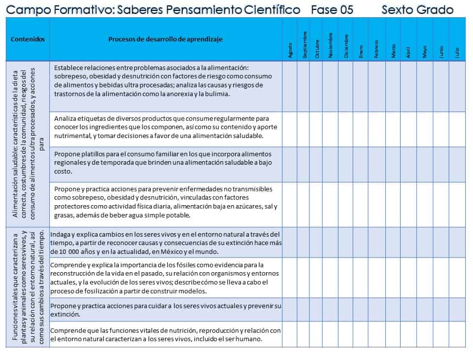 contenidos saberes y pensamiento científico 6°