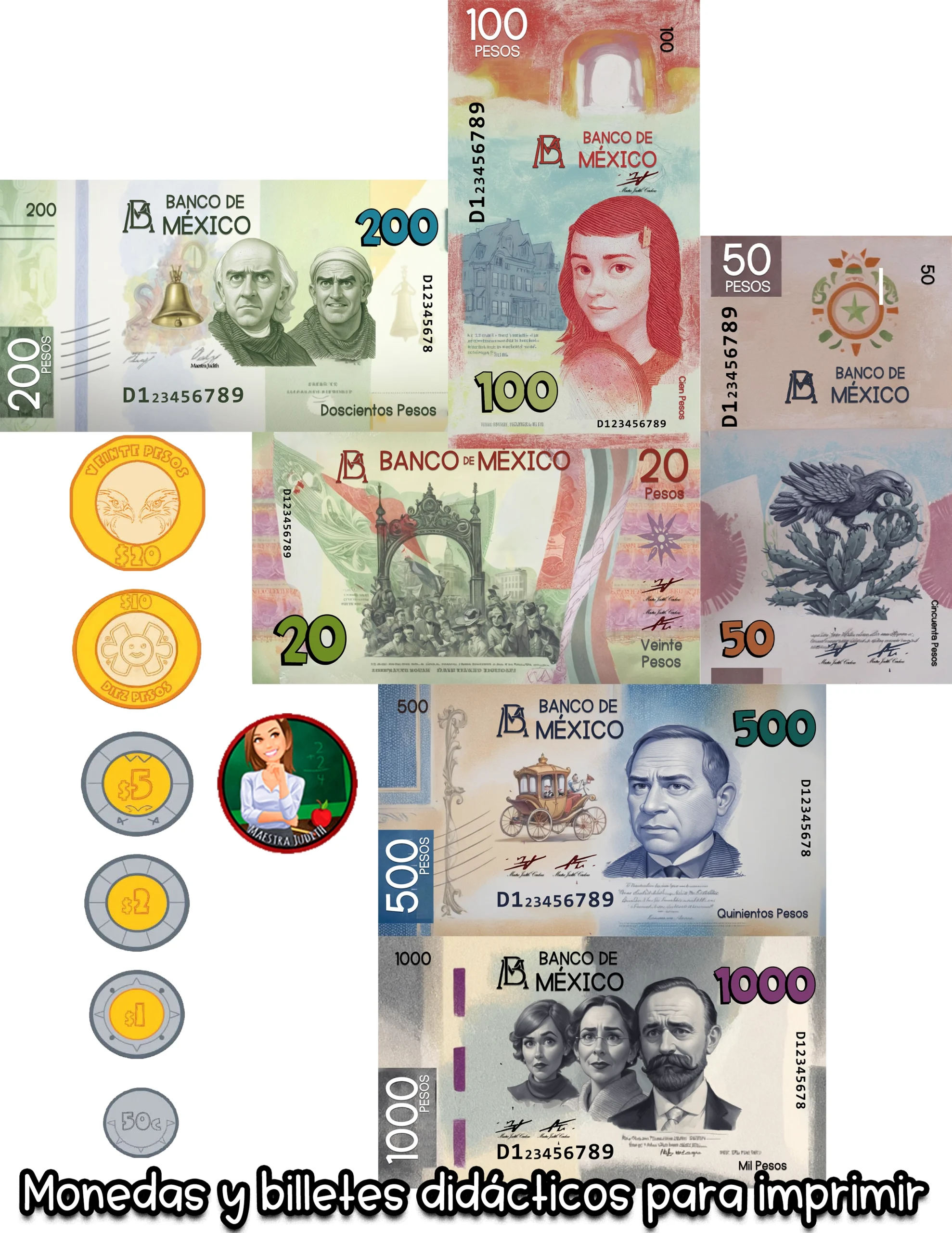 Monedas y billetes didácticos para imprimir