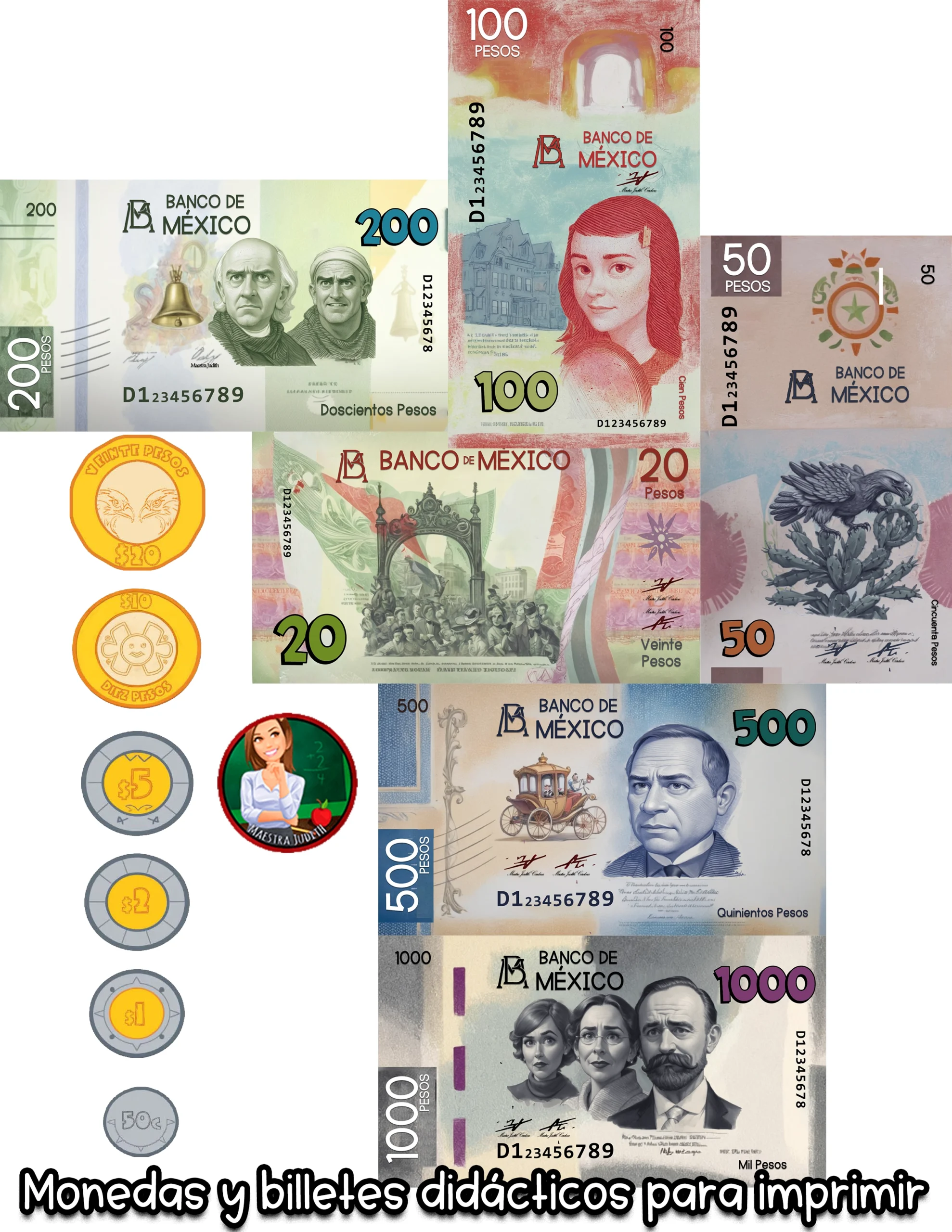 Monedas y billetes didácticos para imprimir - Material Educativo y Material Didáctico Maestra Judith