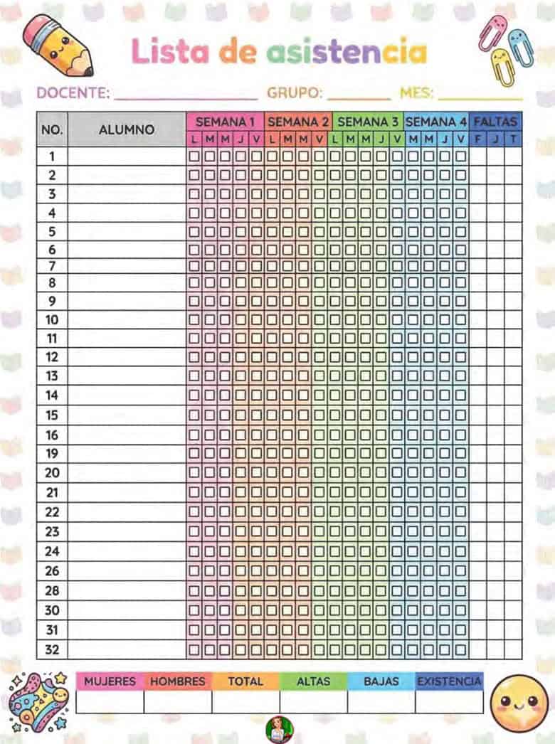 Lista de asistencia escolar